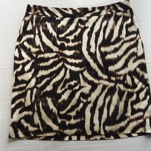 Ann Taylor Animal Print Black Tan Side Zip Skirt